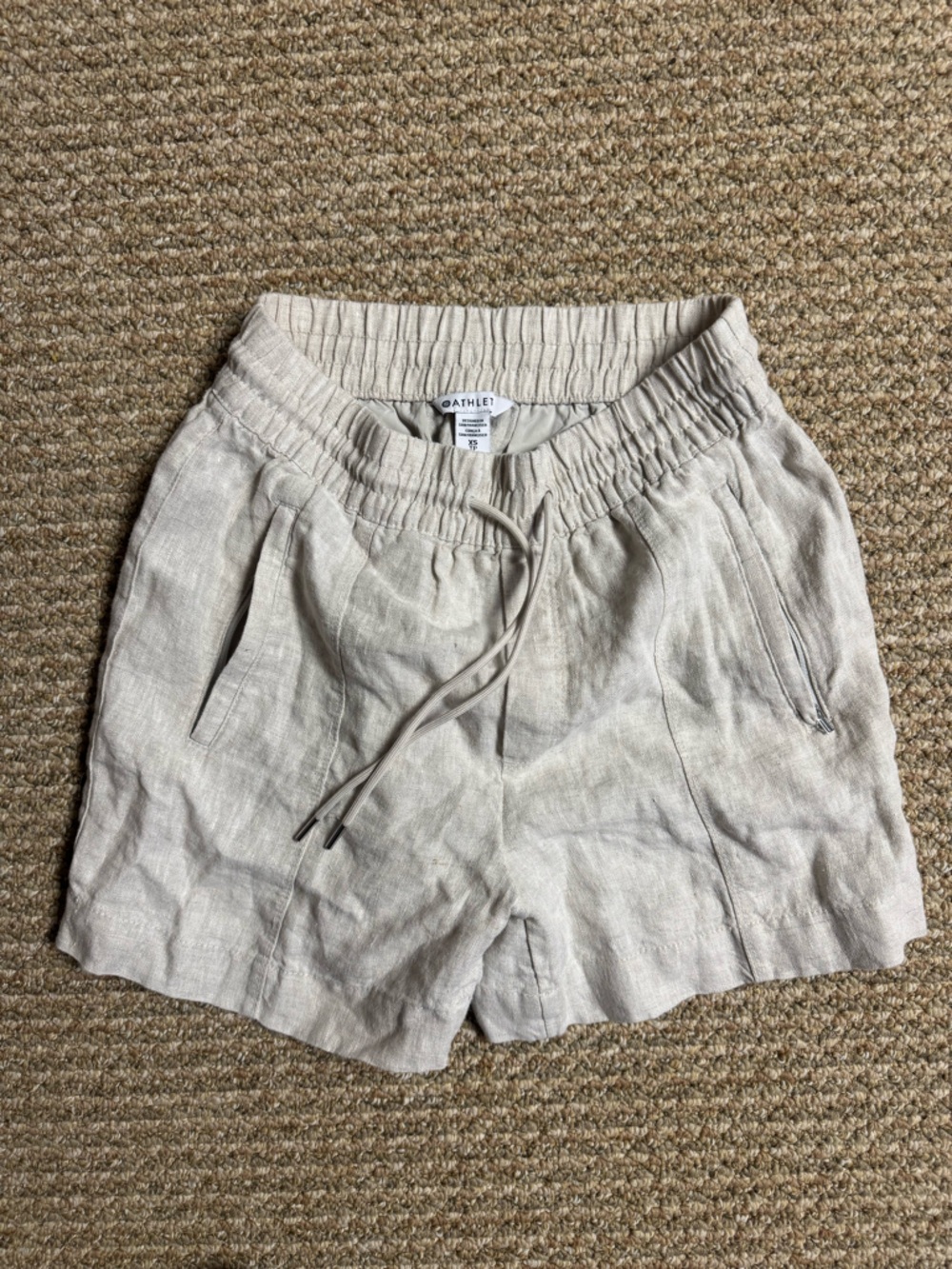 Athleta  Natural Beige Drawstring Linen Shorts